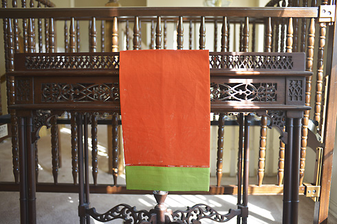 Multicolored Hemstitch Guest Towel. Scarlet Ibis & Macaw Green